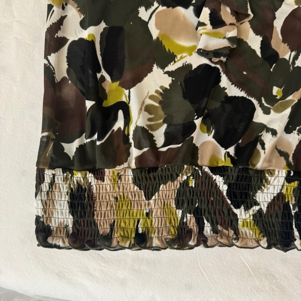 Green and brown sheer Y2K blouse with ruffles - Picture 5 of 6